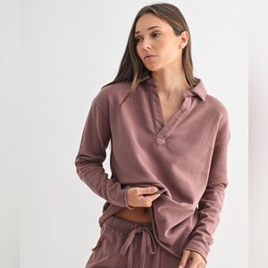 Mauve 100% Cotton Long Sleeve Henley Long Sleeve V-Neck Top